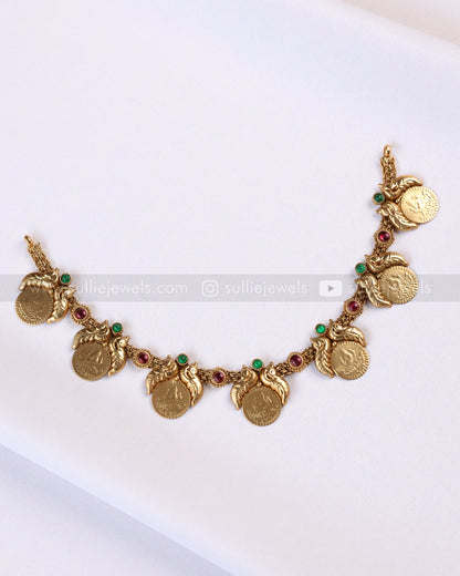3921 - Sullie Basic Multicolour Stone Peacock Coin Necklace with Stud