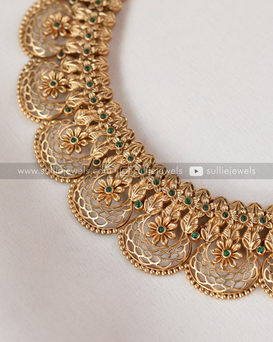Sullie Basic - Gold Broad Necklace with Earring - Green