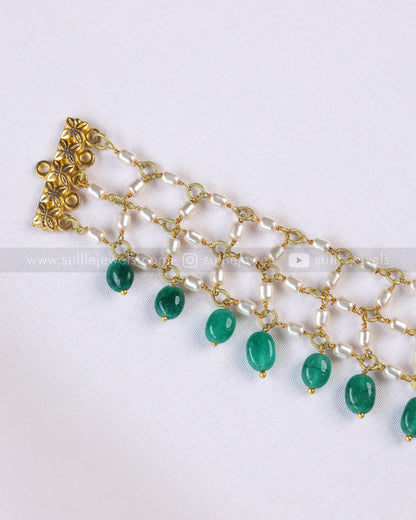 2152 - Jadau Kemp Premium Pearl Layered Choker with Green Beads
