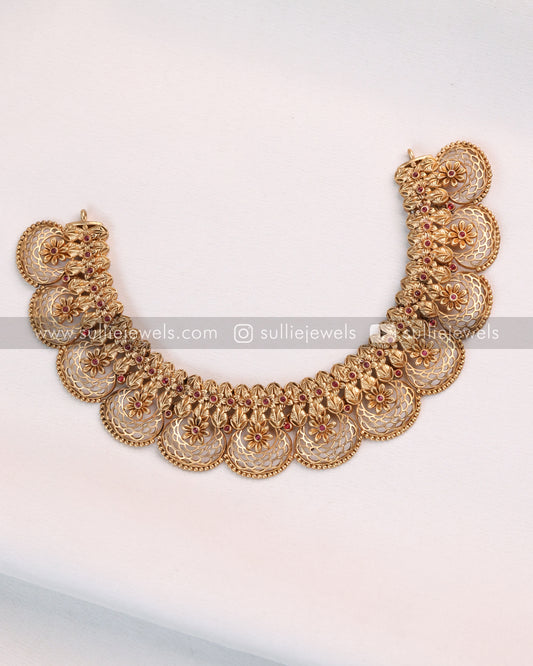 Sullie Basic - Gold Broad Necklace with Earring - Red