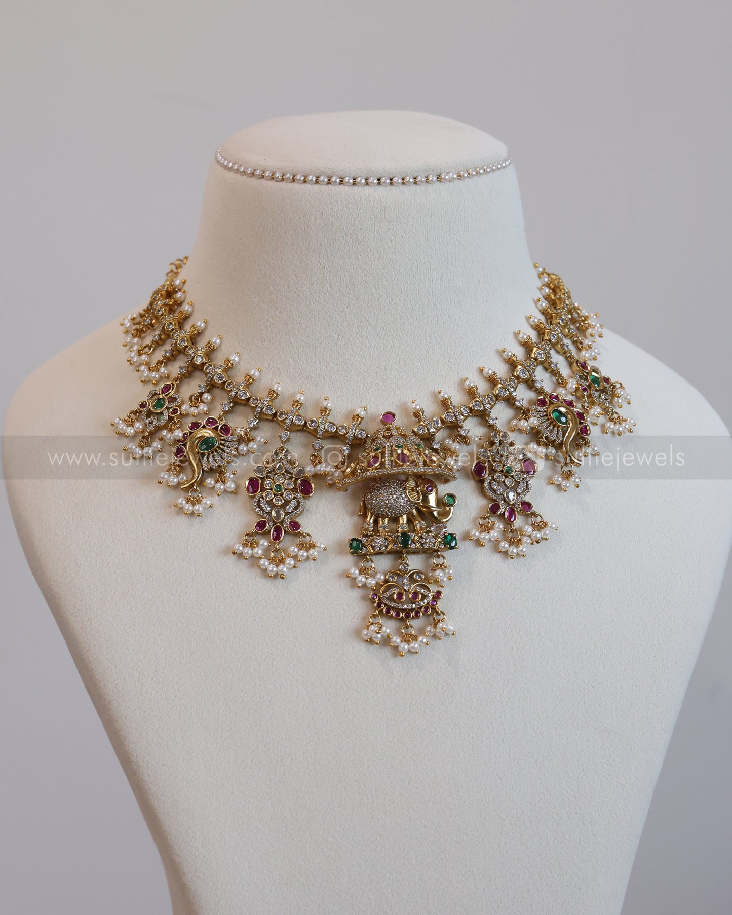 3633 - Premium AD Elephant Guttapusalu Pendant Necklace with Jhumka