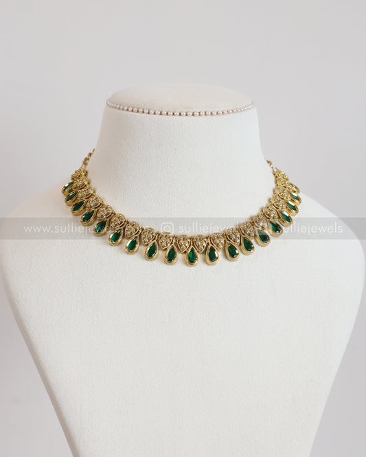 3937 - Premium Emerald Raindrop Necklace with Jhumka