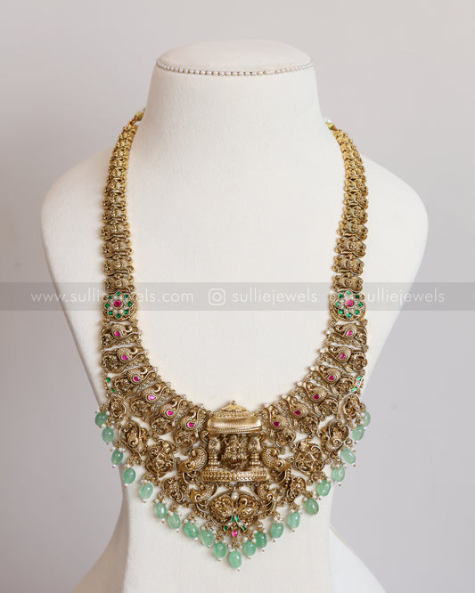 7152 - Premium 3D Nakshi Work Peacock details Mint Beads Nagas Haram