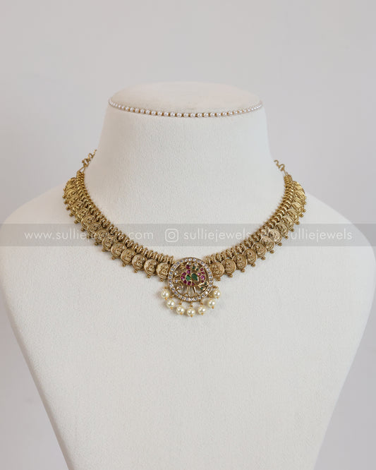 3872 - AD Peacock Gold Coin Fusion Necklace with Stud