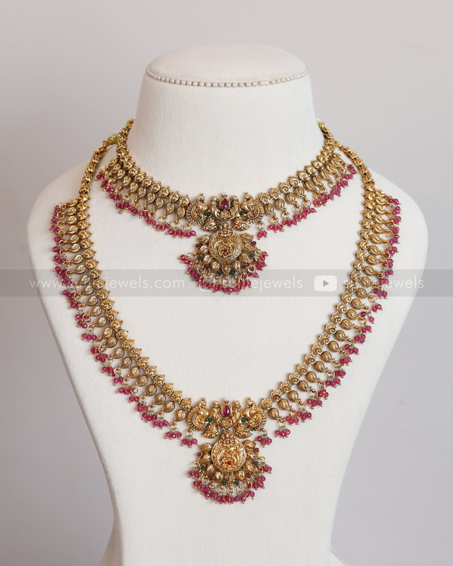 842 - Ruby Beads Peacock Mango Bridal Combo ( 3 piece )