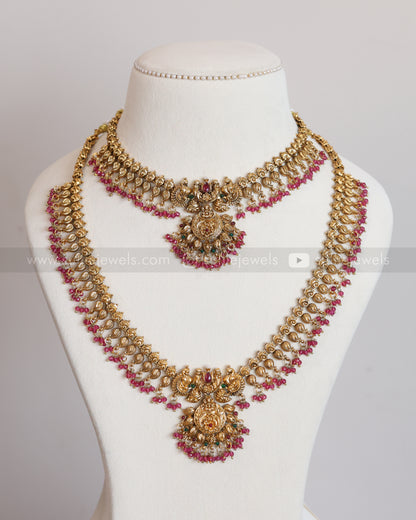 842 - Ruby Beads Peacock Mango Bridal Combo ( 3 piece )