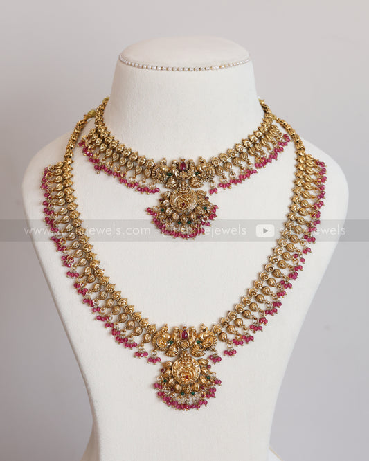 842 - Ruby Beads Peacock Mango Bridal Combo ( 3 piece )