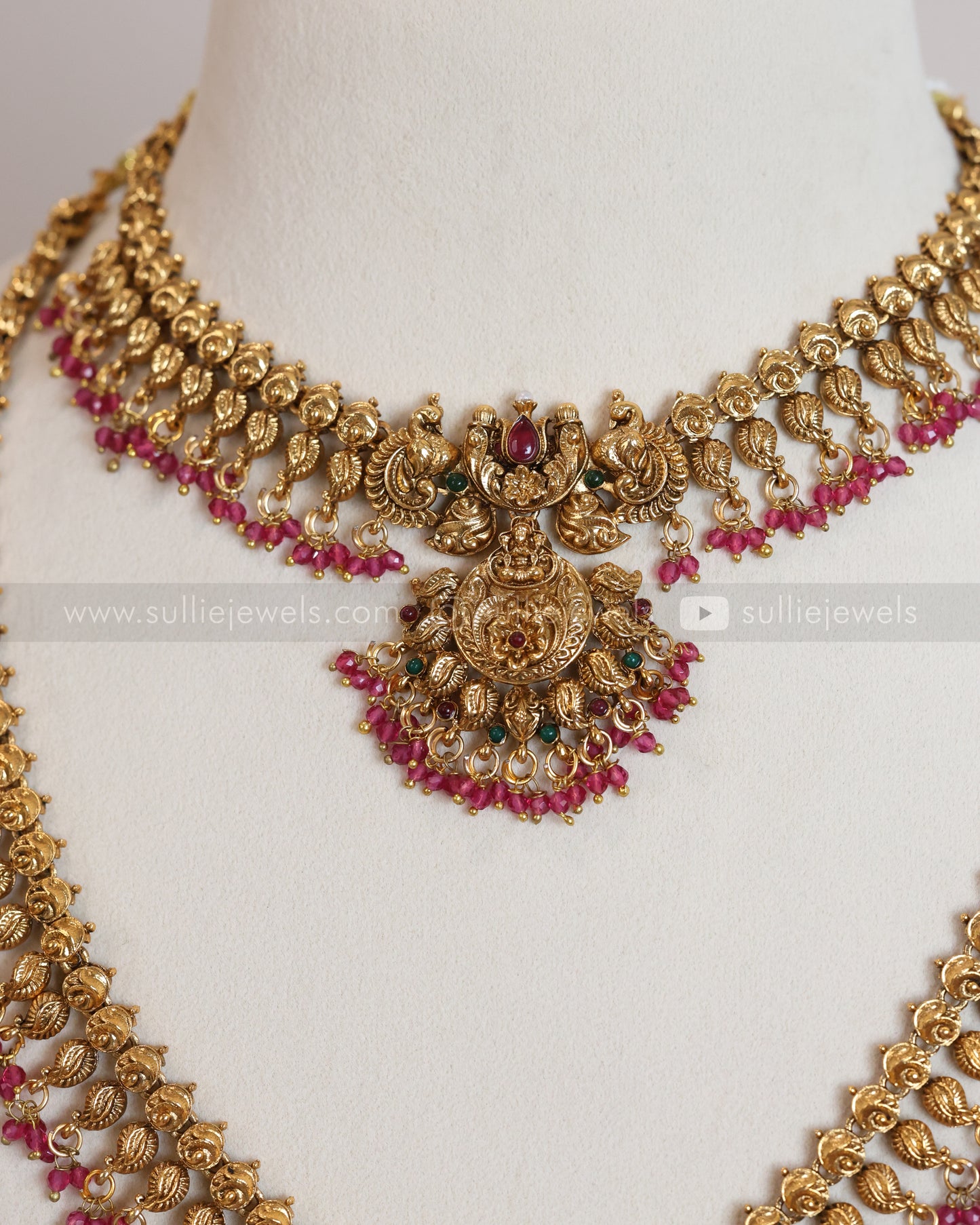 842 - Ruby Beads Peacock Mango Bridal Combo ( 3 piece )