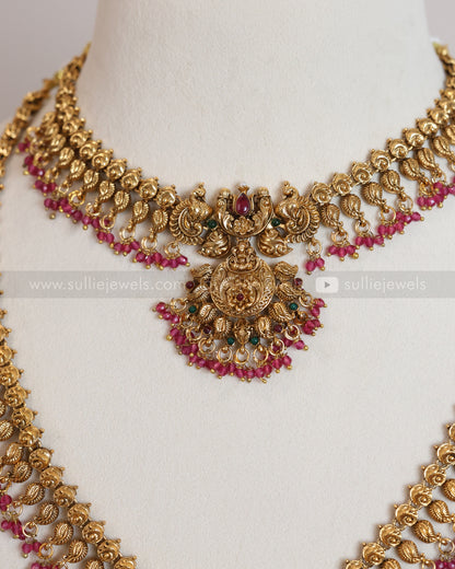 842 - Ruby Beads Peacock Mango Bridal Combo ( 3 piece )