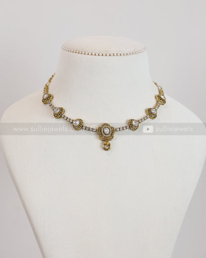 3927 - Flower Design Polki Necklace with Earrings