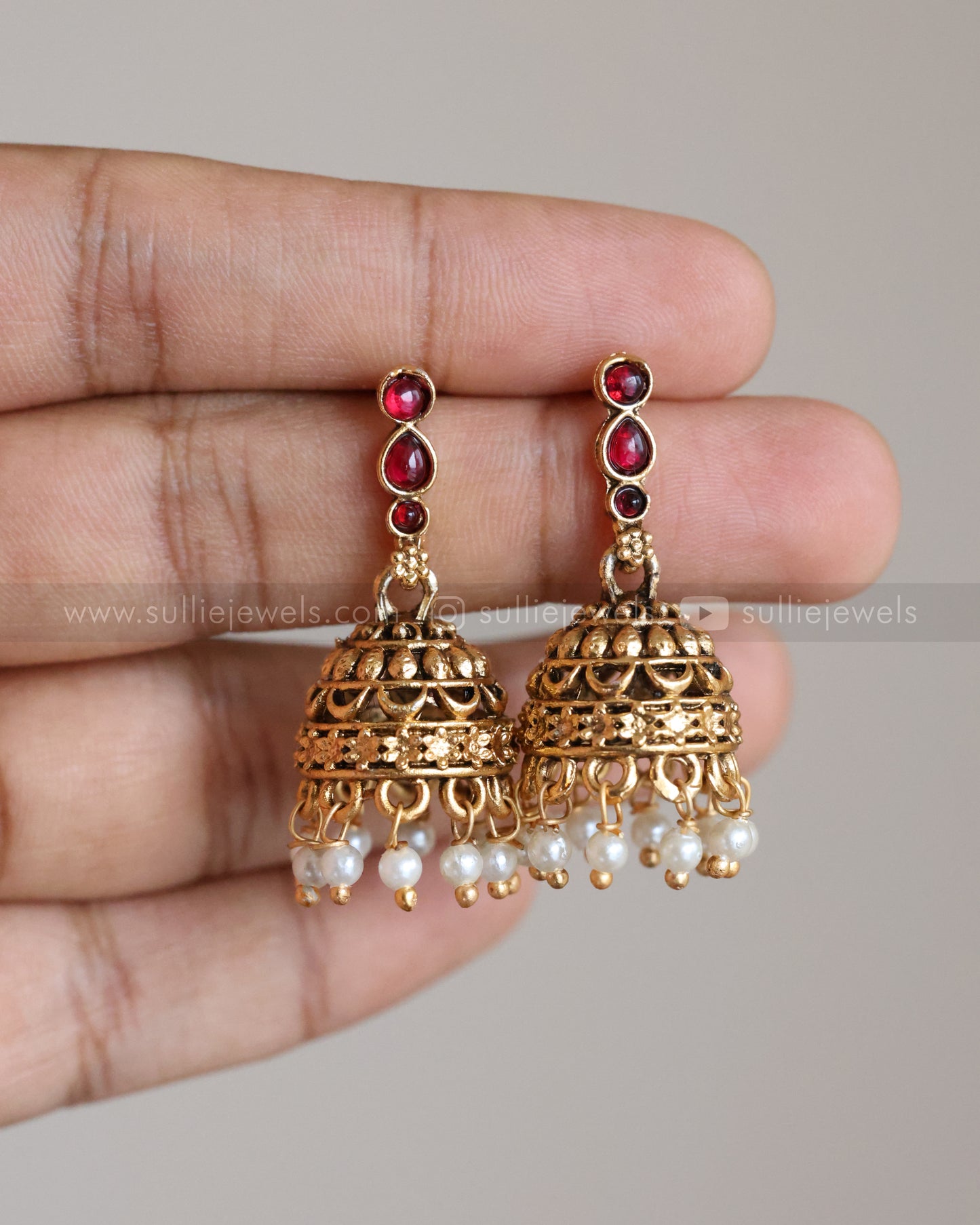 3924 - Sullie Basic - Ruby Raindrop Stone Necklace with Jhumka