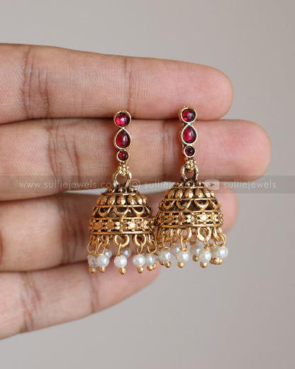3924 - Sullie Basic - Ruby Raindrop Stone Necklace with Jhumka
