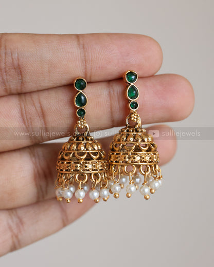3925 - Sullie Basic - Green Raindrop Stone Necklace with Jhumka