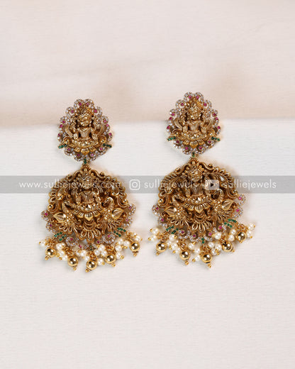 Goddess Premium Stonework Designer Long Chain / Haaram with Earring