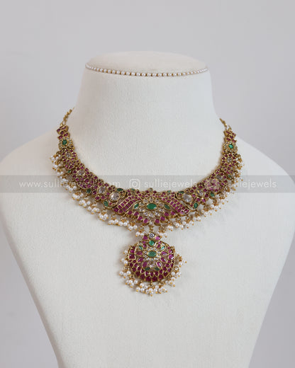 3895 - No Idol - Premium Ruby Kemp Design Necklace with Jhumka