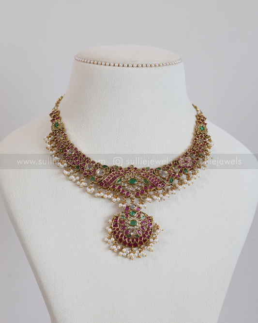 3895 - No Idol - Premium Ruby Kemp Design Necklace with Jhumka