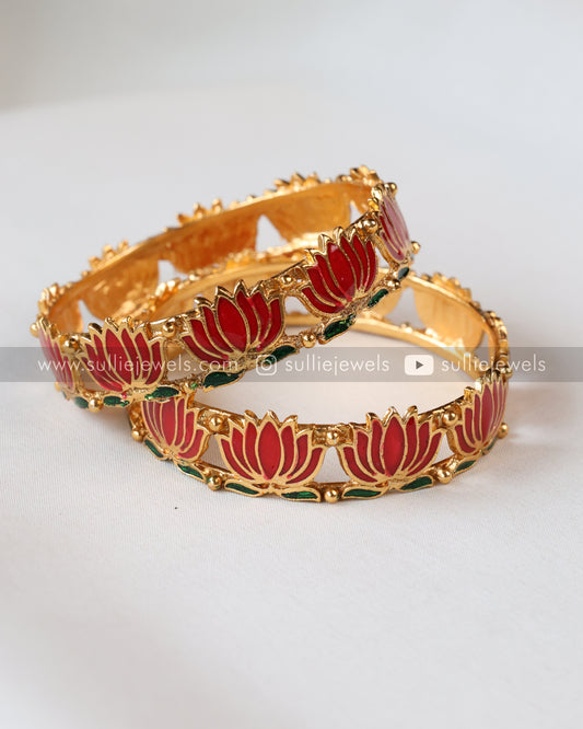 Sullie Basic -  Ruby Lotus Flower Bangle - Set of 2