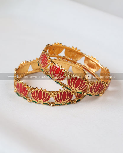 Sullie Basic -  Ruby Lotus Flower Bangle - Set of 2