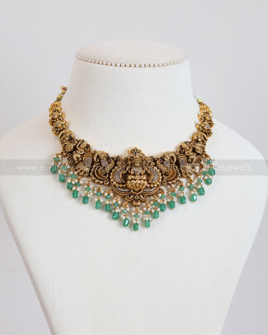 3883 - Premium Goddess Mint Beads Necklace with Jhumka