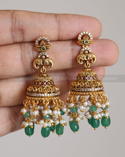 3883 - Premium Goddess Mint Beads Necklace with Jhumka