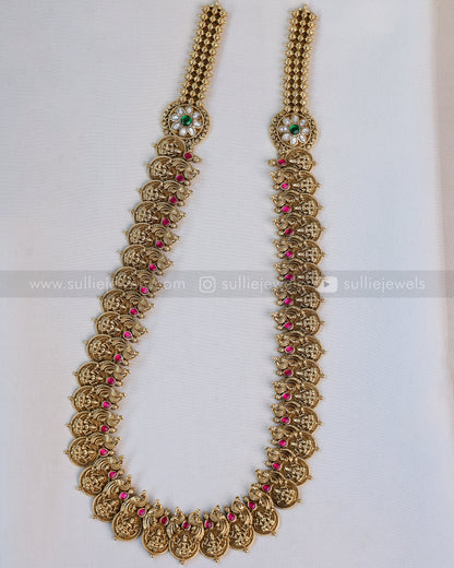 Detailed Lakshmi Peacock Coin Haram with Earring