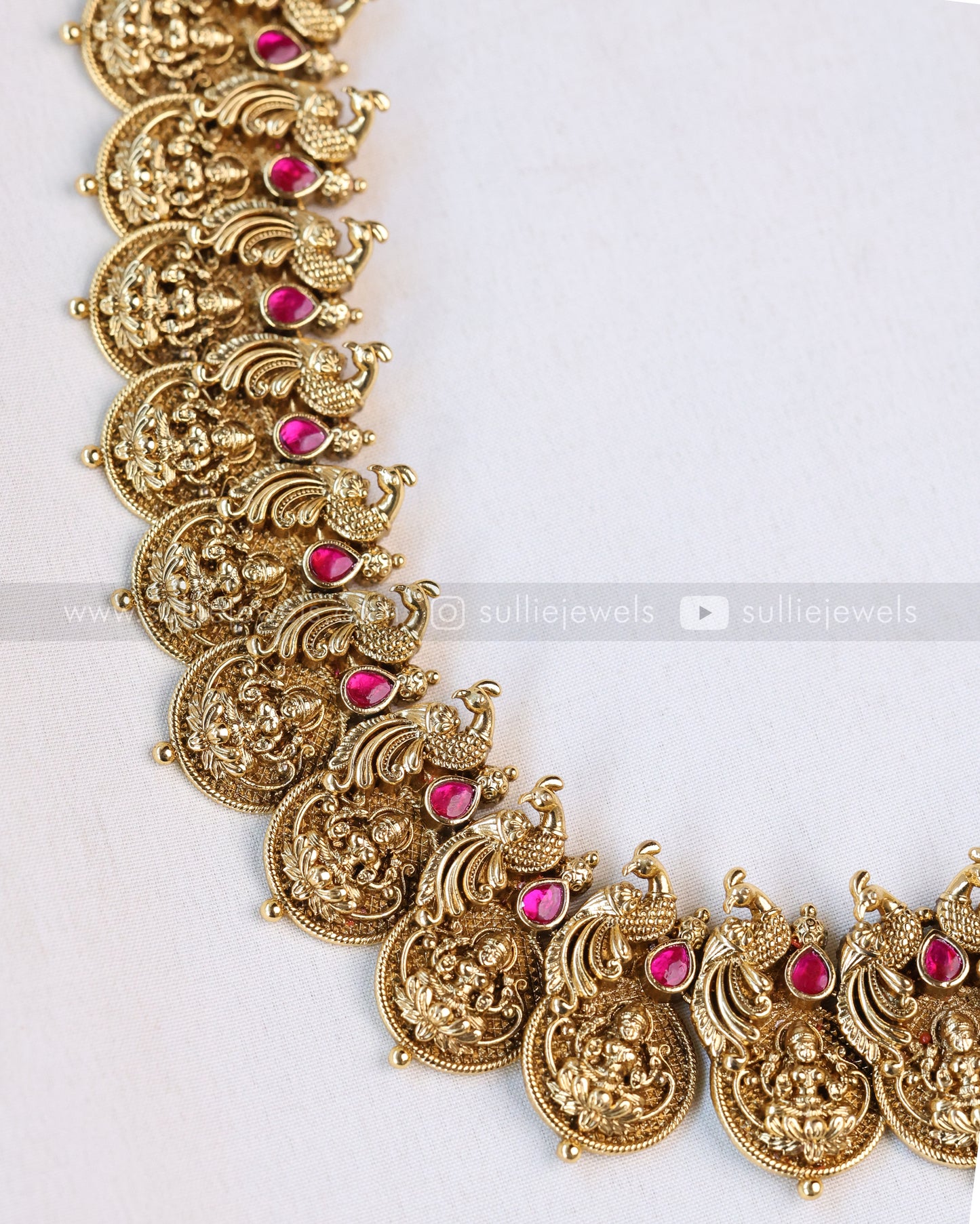 Detailed Lakshmi Peacock Coin Haram with Earring