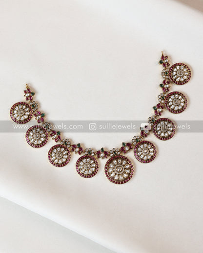 No Idol - Premium AD Ruby Kemp Design Necklace with Earring