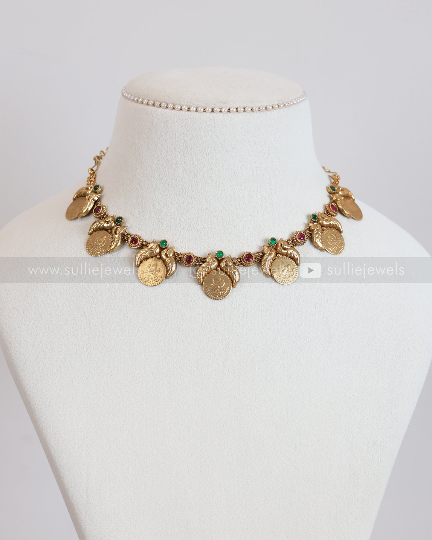 3921 - Sullie Basic Multicolour Stone Peacock Coin Necklace with Stud
