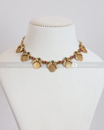 3921 - Sullie Basic Multicolour Stone Peacock Coin Necklace with Stud
