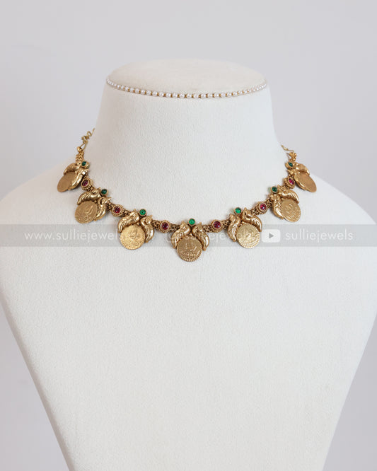 3921 - Sullie Basic Multicolour Stone Peacock Coin Necklace with Stud
