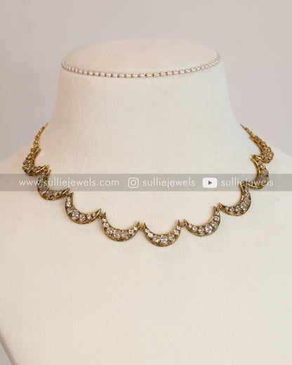 Crescent Moon Diamond Necklace with Earring