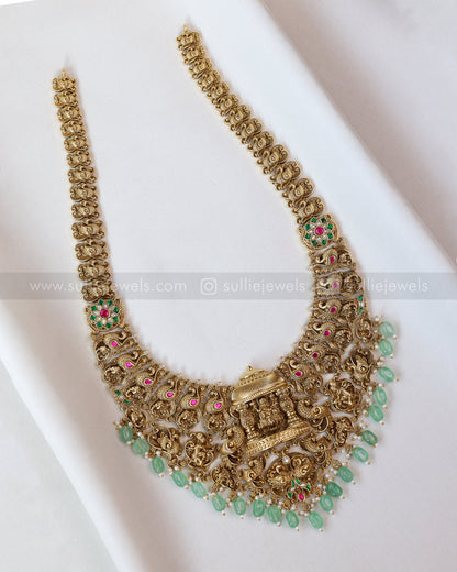 7152 - Premium 3D Nakshi Work Peacock details Mint Beads Nagas Haram