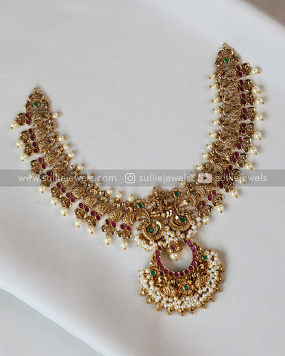 Palakka Coin & Pearl Lakshmi Layered Combo with Earrings