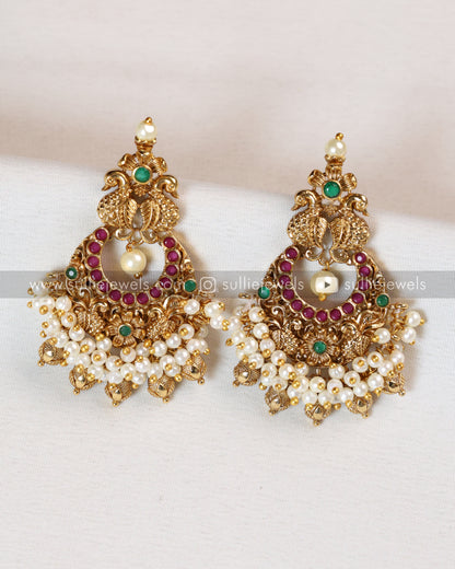 Palakka Coin & Pearl Lakshmi Layered Combo with Earrings