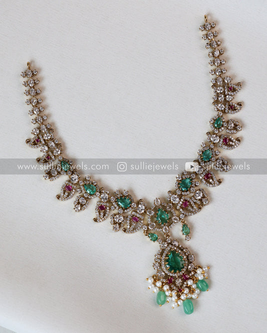 Diamond Teal Pendant Necklace with Earring