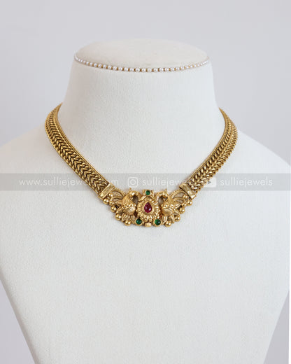 3903 - Gold Peacock Screw Opening Necklace with Stud