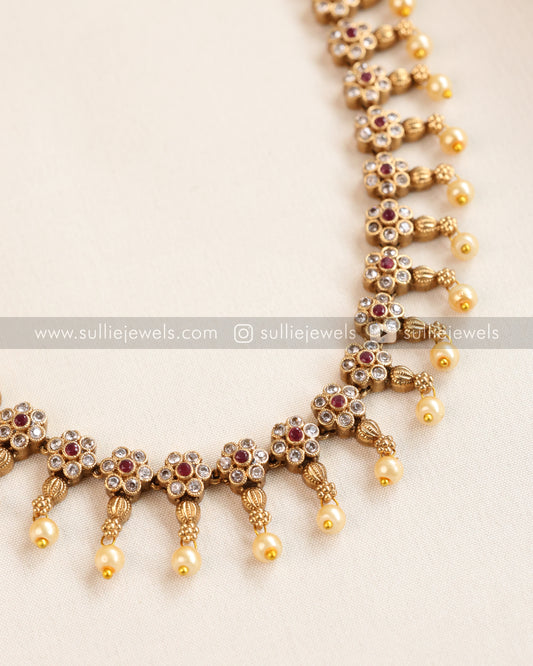 AD Red Flower Long Chain with Stud