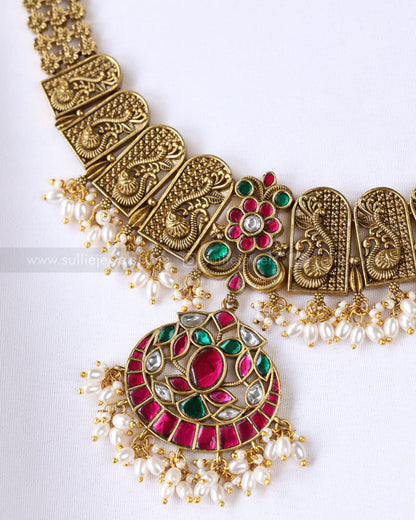3822 - Premium Jadau Kemp Statement Necklace with Stud