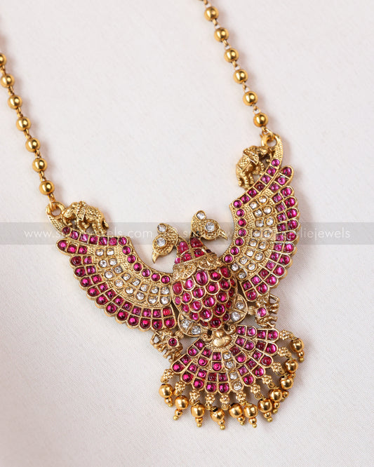 6037 - Sullie Basic - Two Headed Bird Pendant Gold Chain with Earring