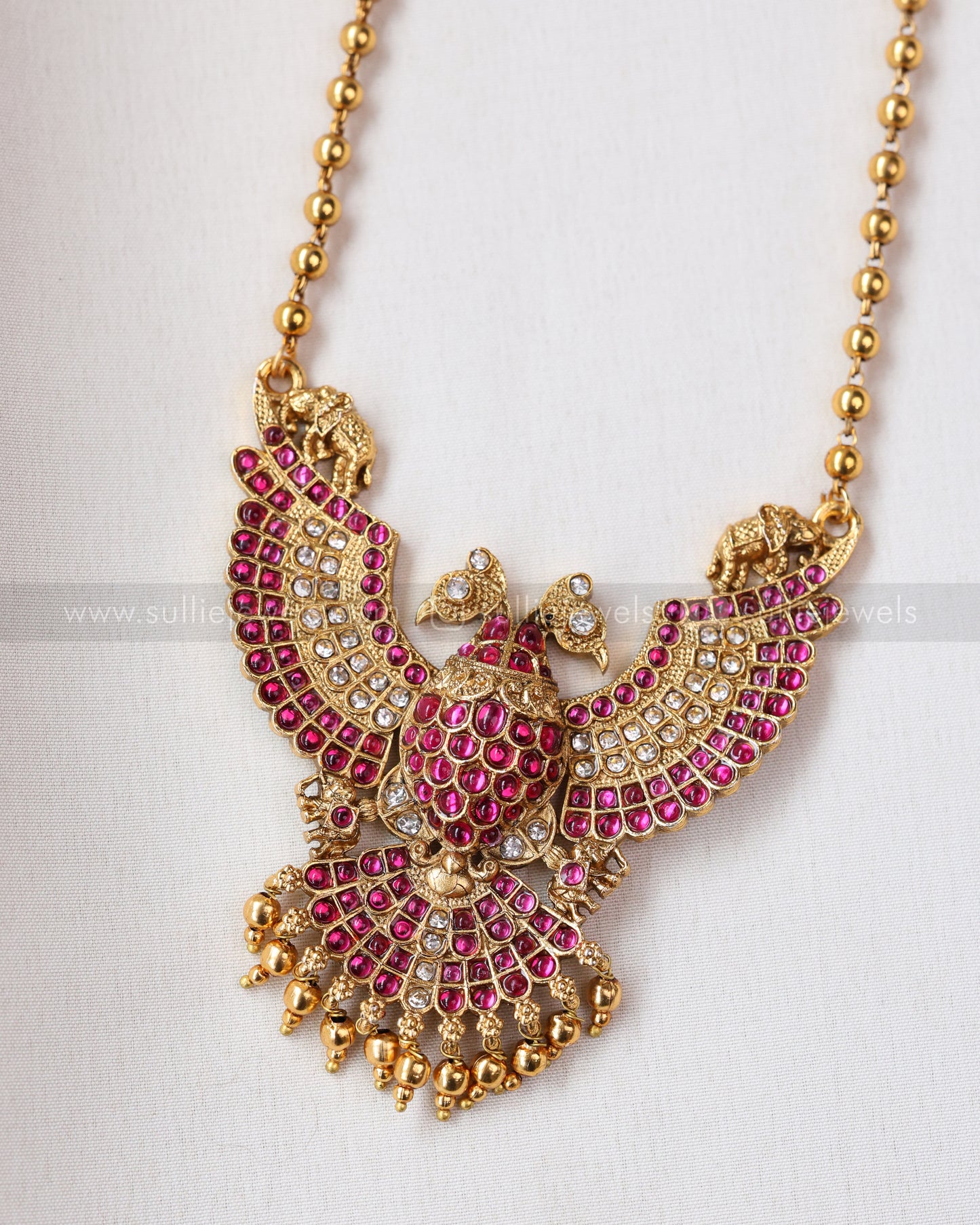 6037 - Sullie Basic - Two Headed Bird Pendant Gold Chain with Earring