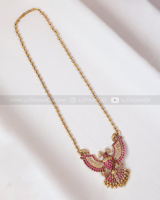 6037 - Sullie Basic - Two Headed Bird Pendant Gold Chain with Earring