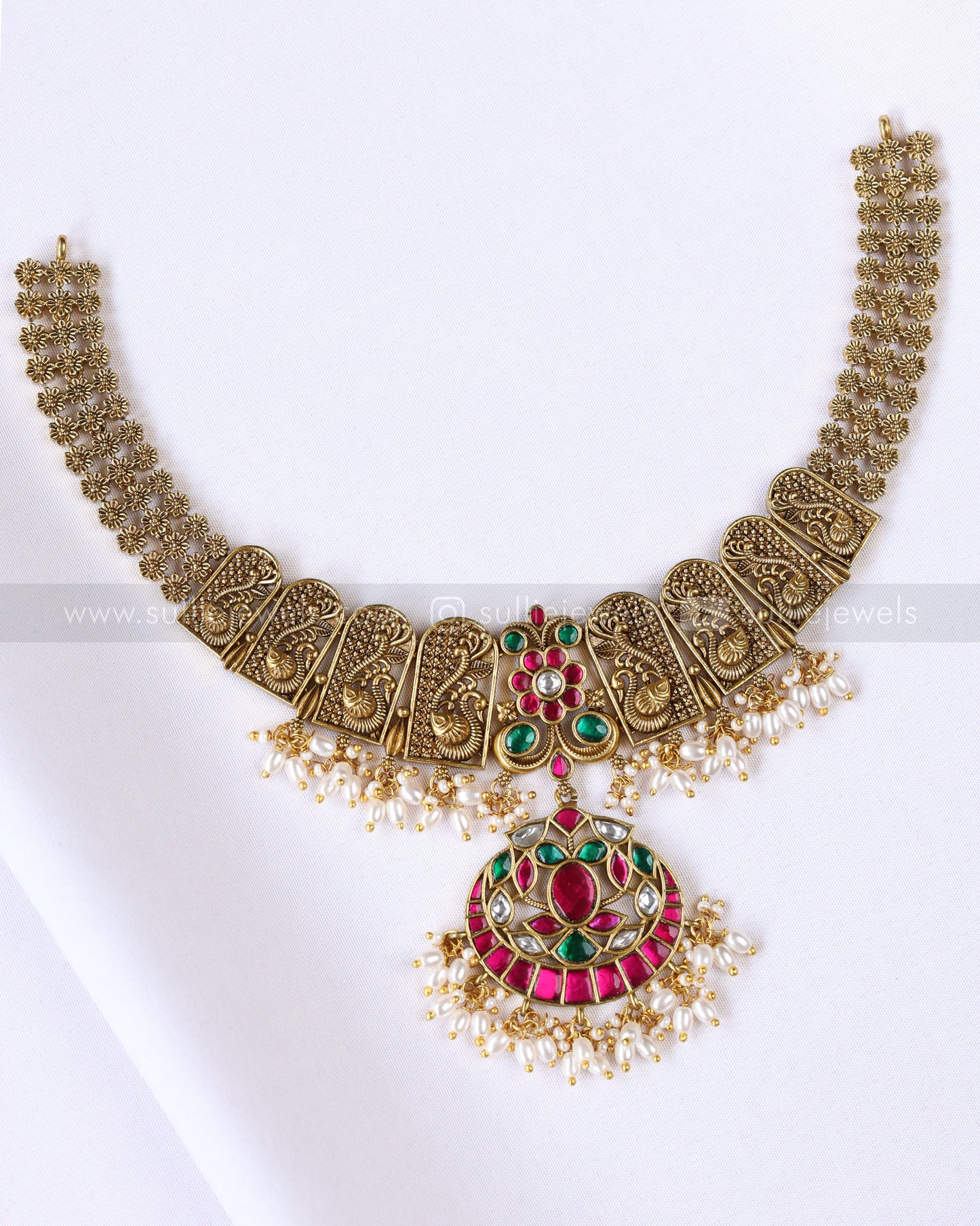 3822 - Premium Jadau Kemp Statement Necklace with Stud