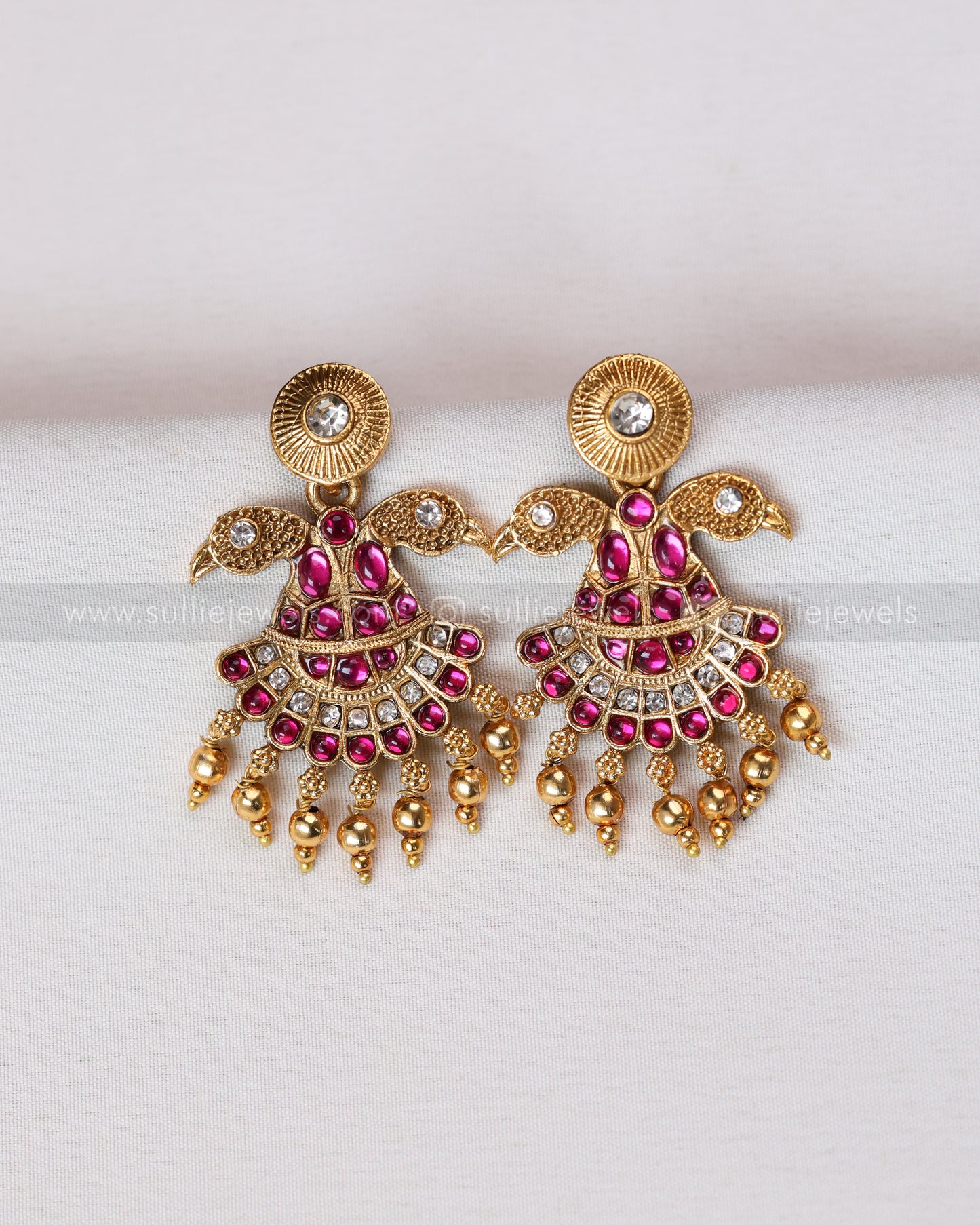 6037 - Sullie Basic - Two Headed Bird Pendant Gold Chain with Earring