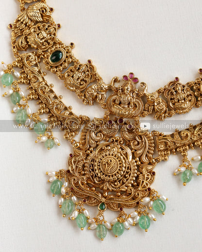 Double Layer Premium Goddess Gold Necklace with Earring - Mint Beads
