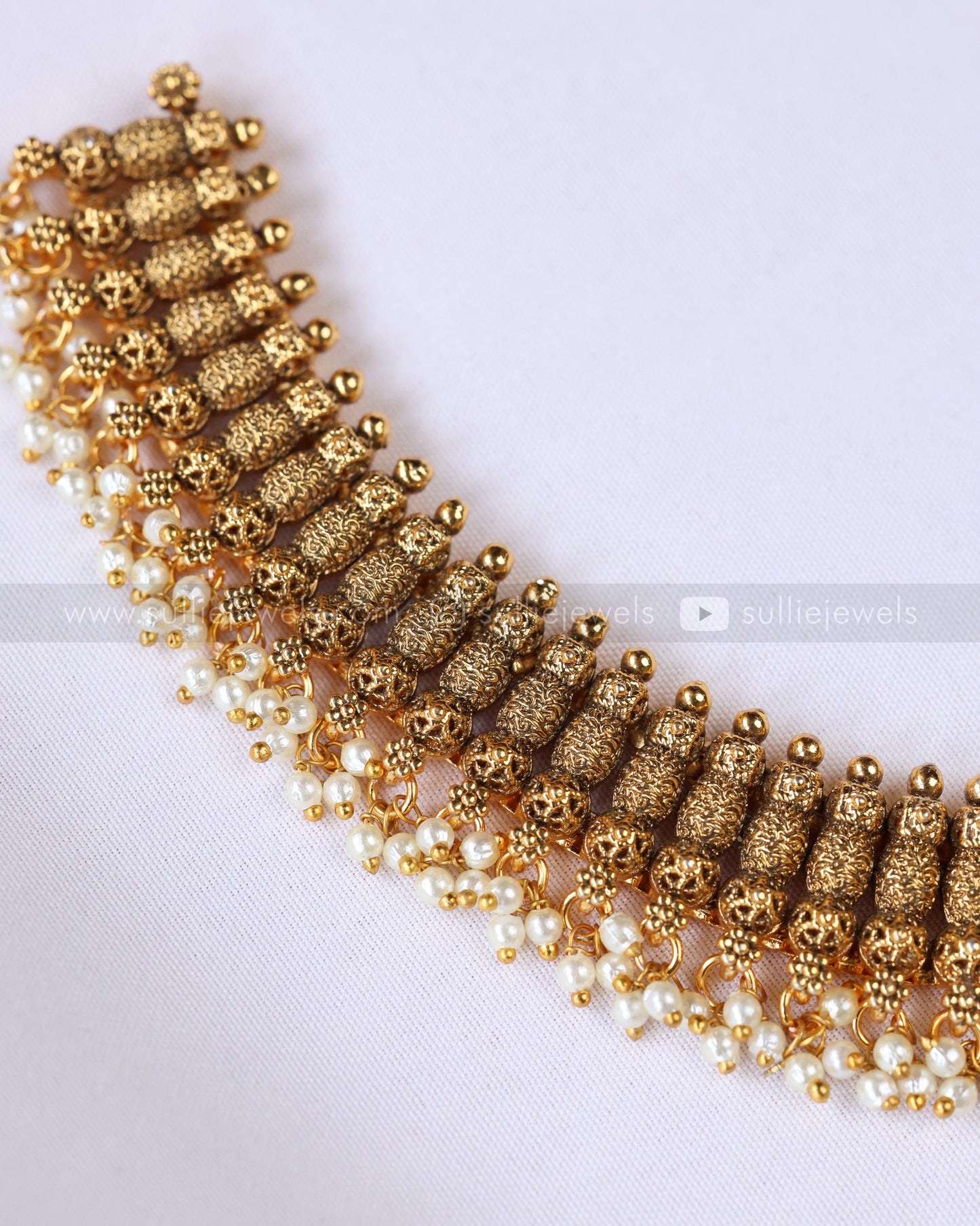 3910 - Gold Tube Design No Idol Mint Beads Necklace with Jhumka