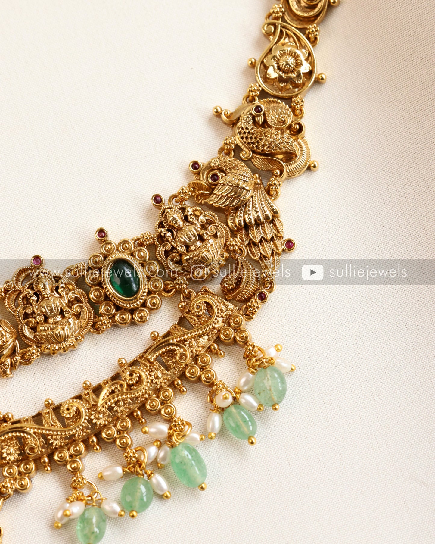 Double Layer Premium Goddess Gold Necklace with Earring - Mint Beads