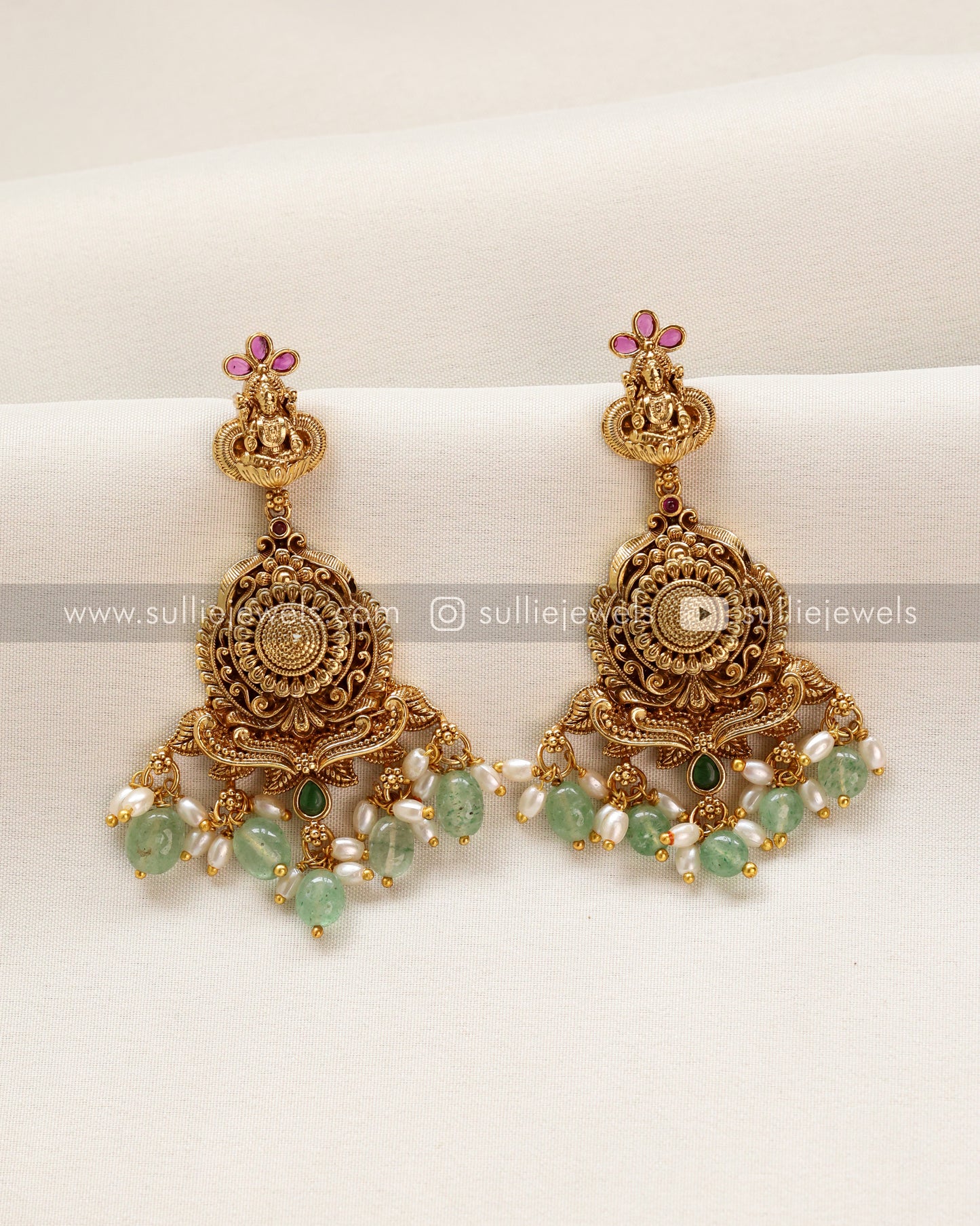 Double Layer Premium Goddess Gold Necklace with Earring - Mint Beads