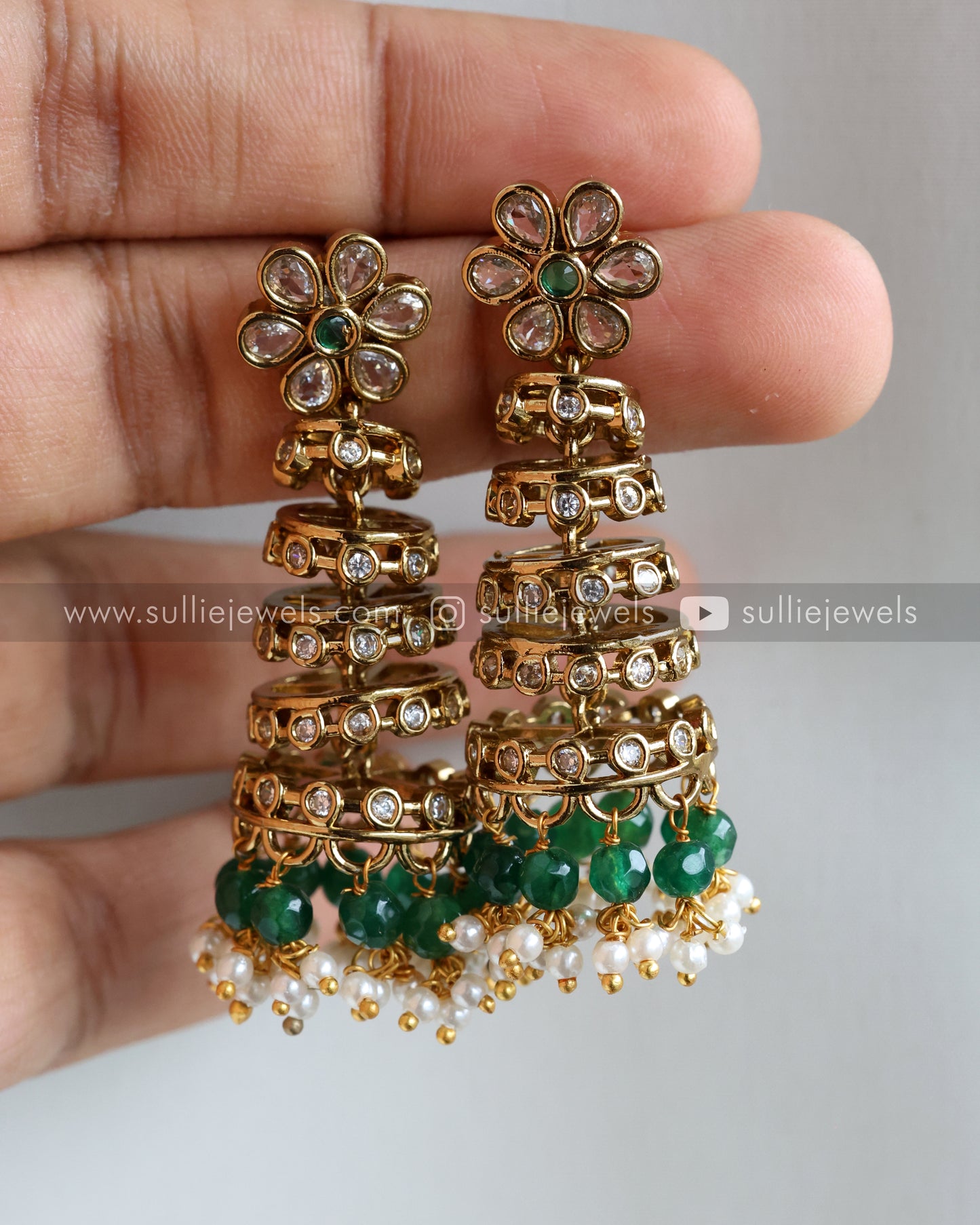 Flower Tower Green Jhumka