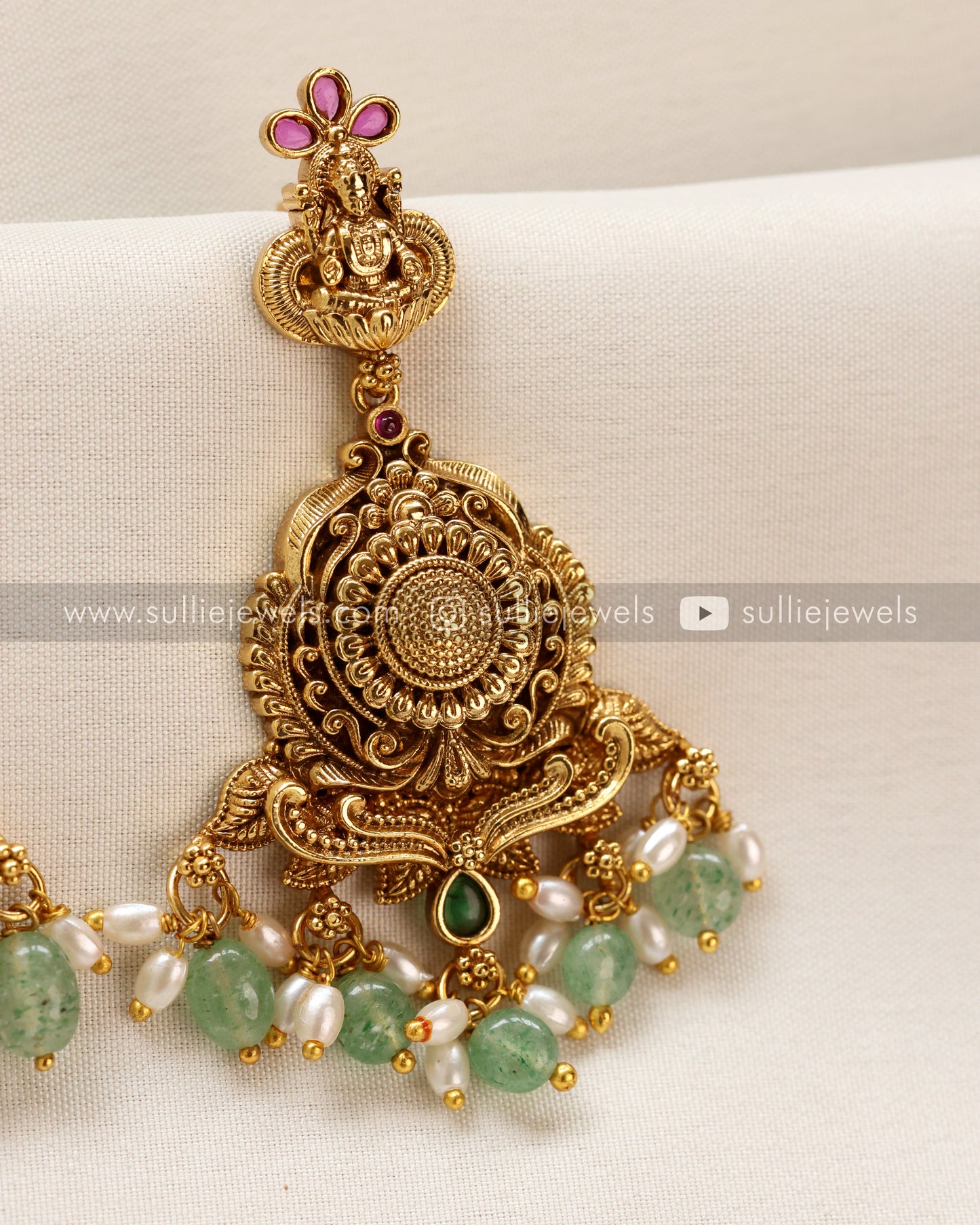 Double Layer Premium Goddess Gold Necklace with Earring - Mint Beads