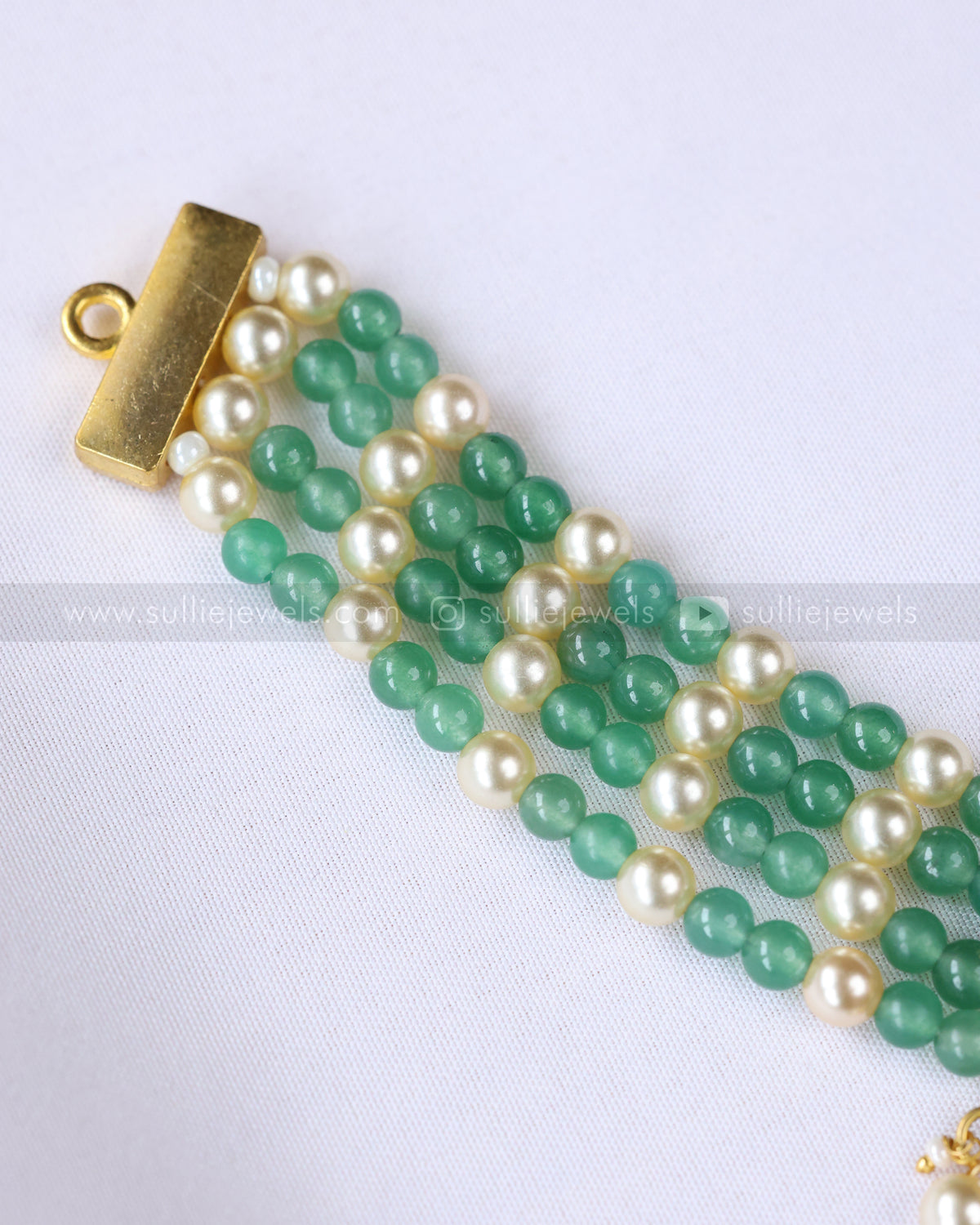 Lakshmi Kemp Antique Gold Premium Choker with - Mint Beads / Green Beads